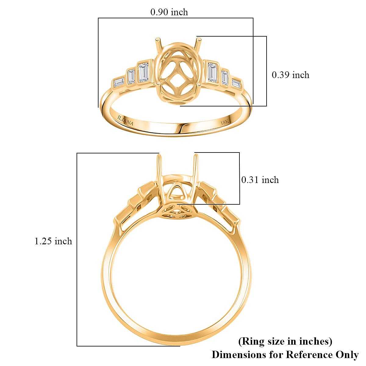 Iliana 18K Yellow Gold Diamond G-H SI Mounting Ring (Size 10.0) (Oval 9x7mm) 0.14 ctw