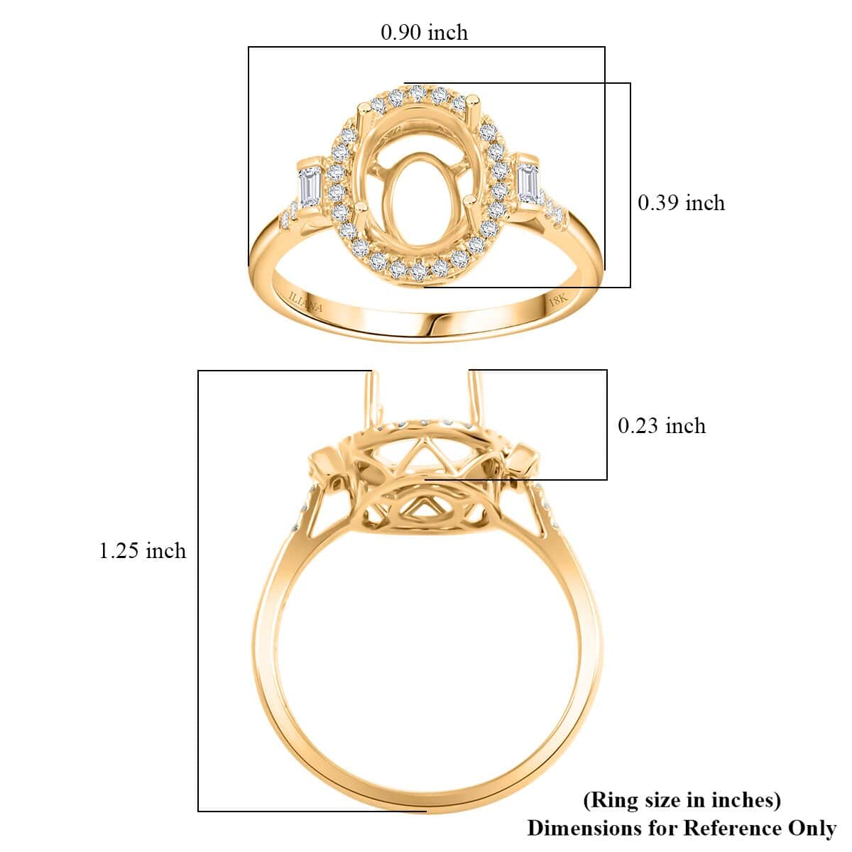 Iliana 18K Yellow Gold Diamond G-H SI Mounting Ring (Size 8.0) (Oval 10x8mm) 0.29 ctw image number 4