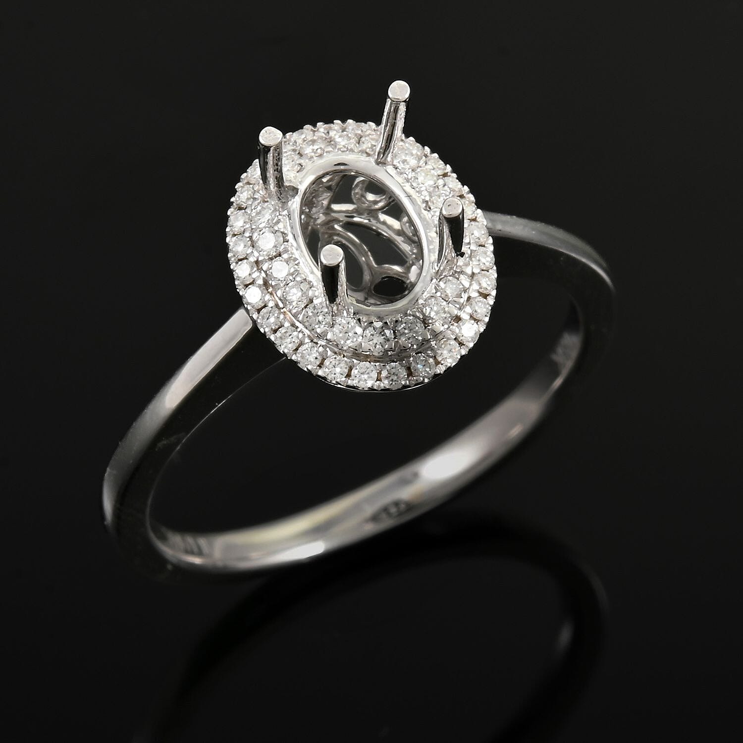 Iliana 18K White Gold Diamond G-H, SI Mounting Ring (Size 6.0) (Oval 7x5mm) 0.21 ctw