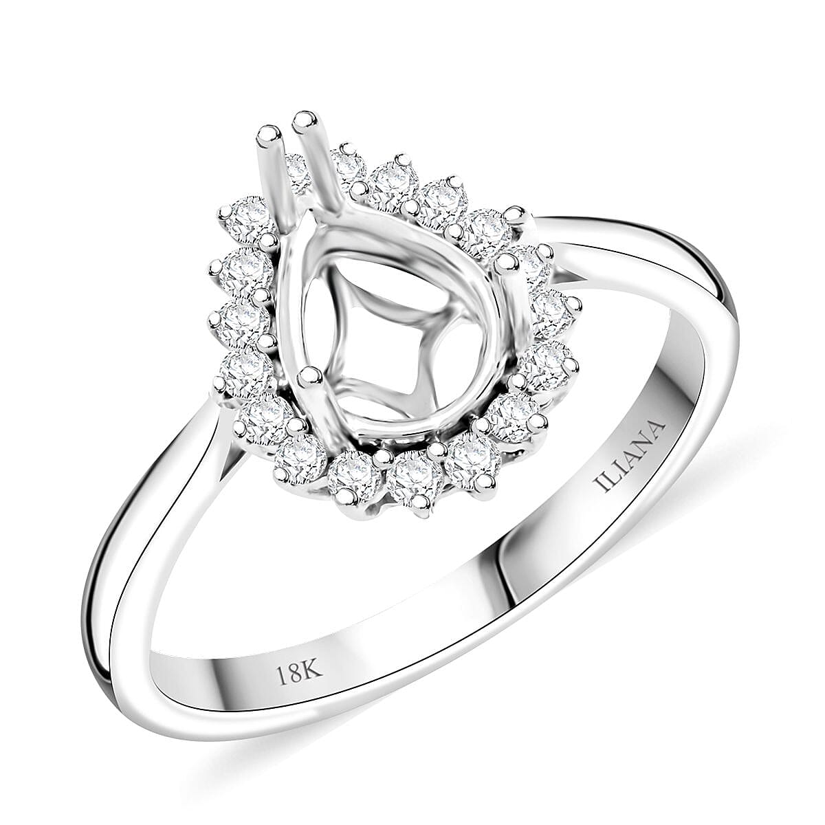 Iliana 18K White Gold Diamond G-H SI Mounting Ring (Size 10.0) (Pear 8x6mm) 0.23 ctw