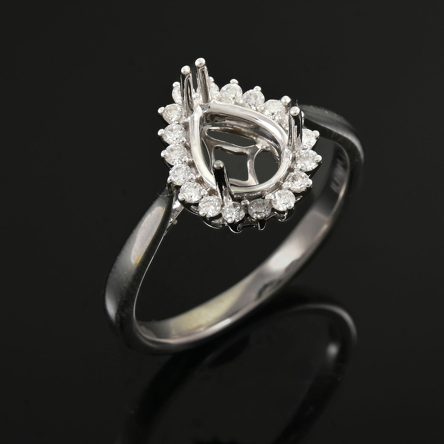 Iliana 18K White Gold Diamond G-H SI Mounting Ring (Size 10.0) (Pear 8x6mm) 0.23 ctw
