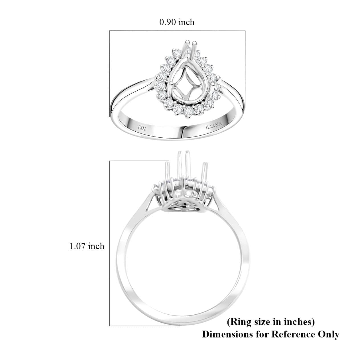 Iliana 18K White Gold Diamond G-H SI Mounting Ring (Size 6.0) (Pear 8x6mm) 0.23 ctw image number 4