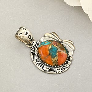 Santa Fe Style Spiny Turquoise Pendant in Sterling Silver 4.70 ctw