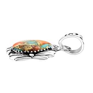Santa Fe Style Spiny Turquoise Pendant in Sterling Silver 4.70 ctw