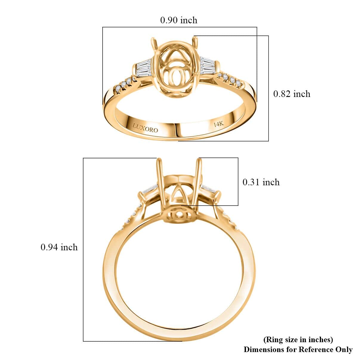 Luxoro 14K Yellow Gold Diamond Mounting Ring (Size 10.0) (Oval 8x6mm) image number 4