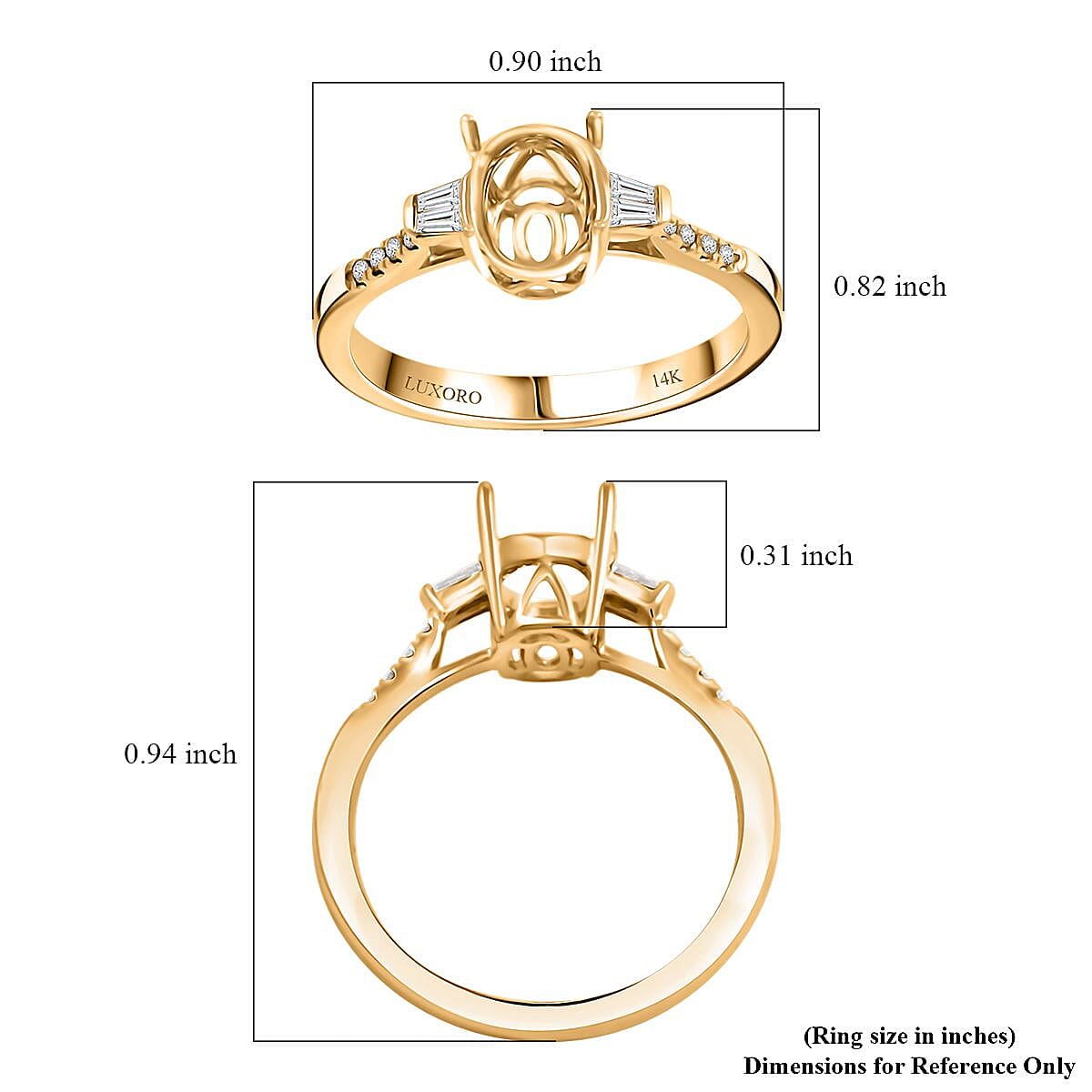 Luxoro 14K Yellow Gold Diamond Mounting Ring (Size 8.0) (Oval 8x6mm) image number 4