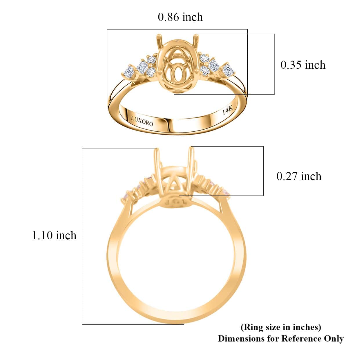 Luxoro 14K Yellow Gold Diamond Mounting Ring (Size 10.0) (Oval 8x6mm) 0.17 ctw image number 4