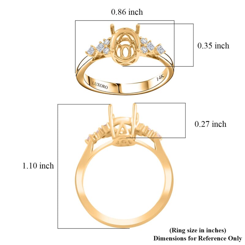 Luxoro 14K Yellow Gold Diamond Mounting Ring (Size 6.0) (Oval 8x6mm) 0.17 ctw
