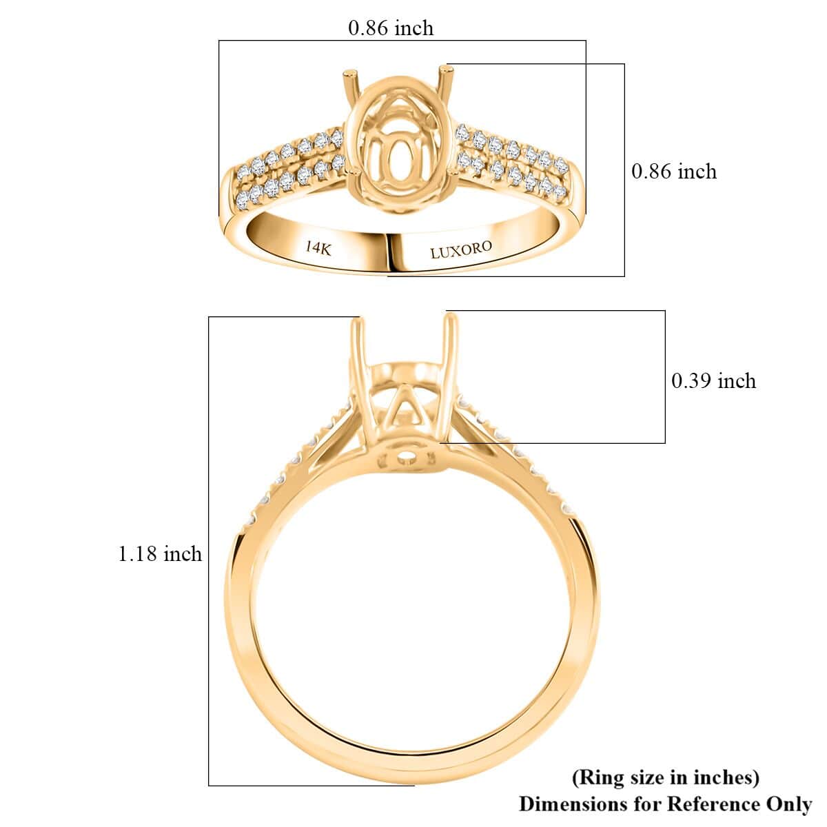 Luxoro 14K Yellow Gold Diamond Mounting Ring (Size 10.0) (Oval 8x6mm) 0.22 ctw image number 4