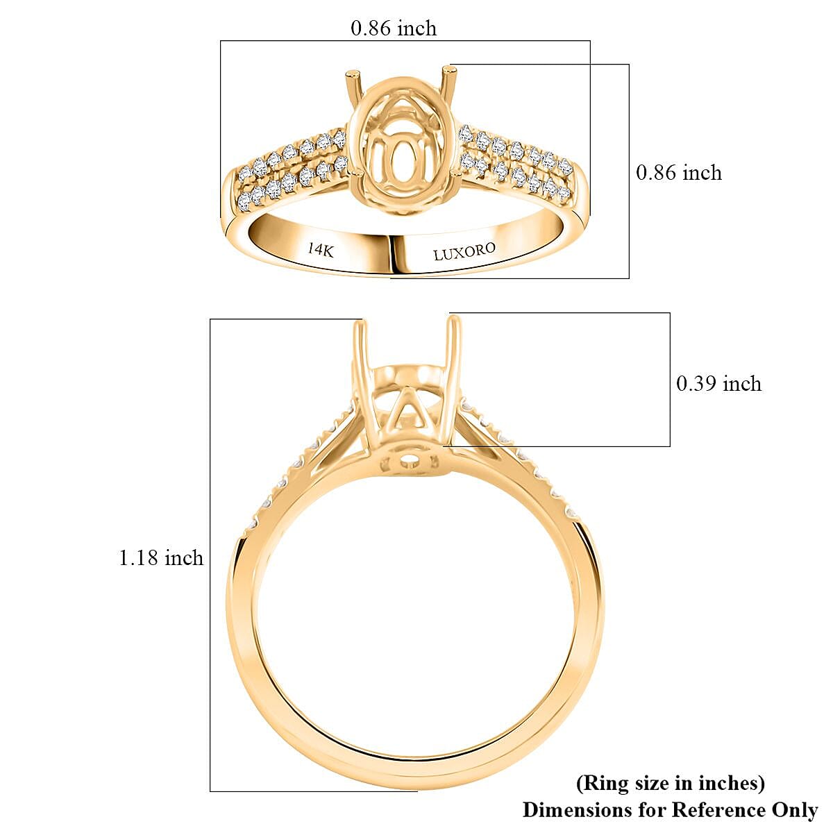 Luxoro 14K Yellow Gold Diamond Mounting Ring (Size 7.0) (Oval 8x6mm) 0.22 ctw image number 4