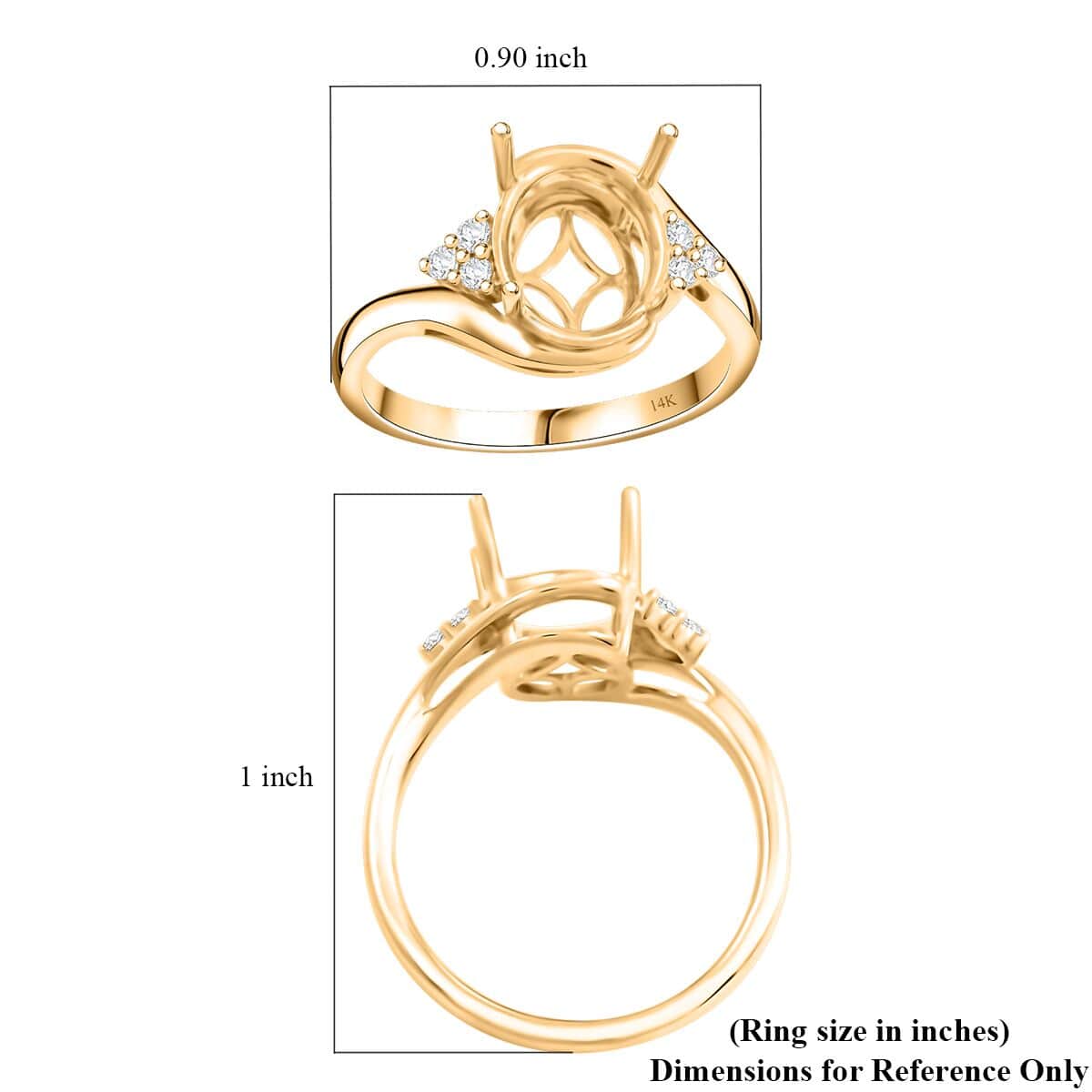 Luxoro 14K Yellow Gold Diamond Mounting Ring (Size 10.0) (Oval 10x8mm) 0.11 ctw image number 4