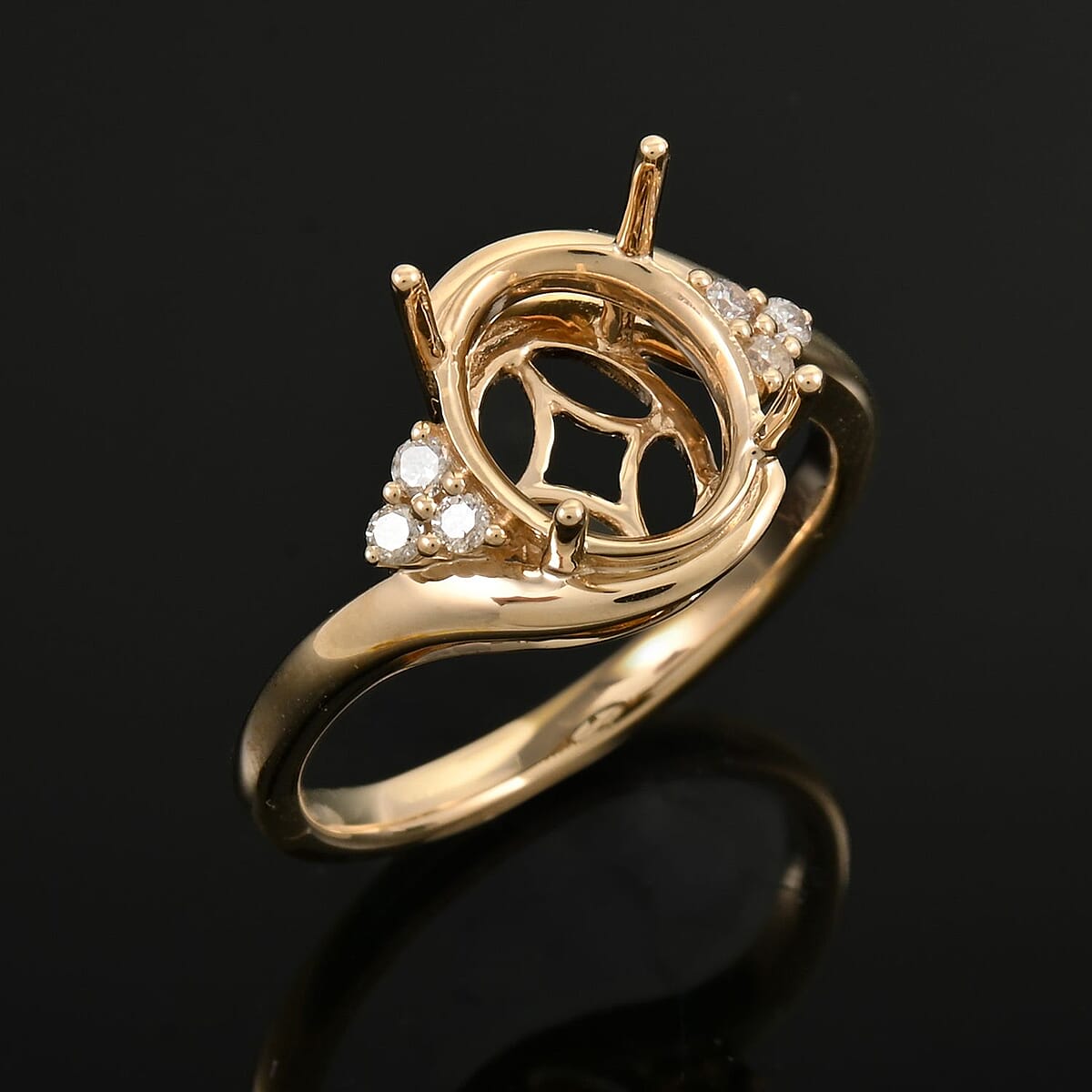 Luxoro 14K Yellow Gold Diamond Mounting Ring (Size 8.0) (Oval 10x8mm) 0.11 ctw image number 1