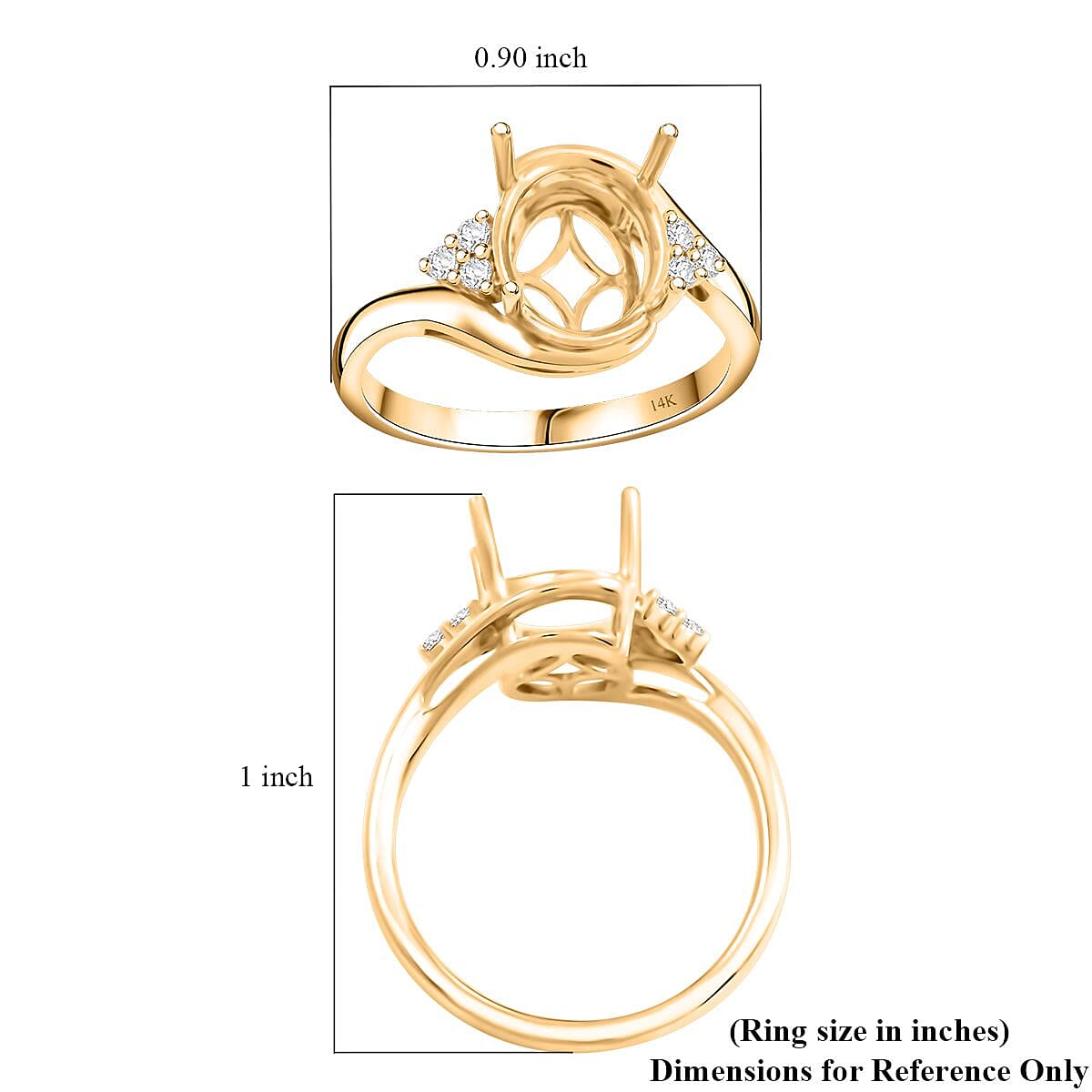 Luxoro 14K Yellow Gold Diamond Mounting Ring (Size 8.0) (Oval 10x8mm) 0.11 ctw image number 4