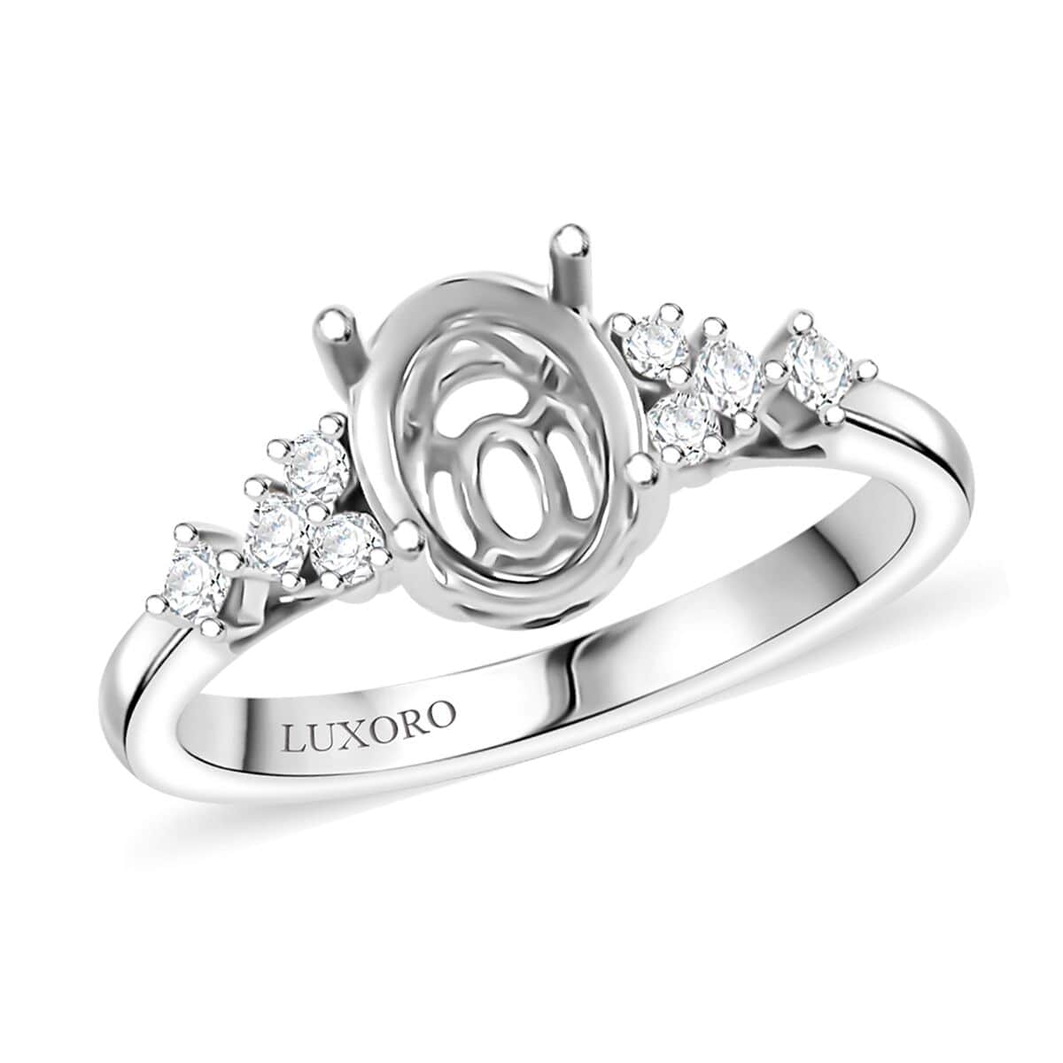 Luxoro 14K White Gold Diamond Mounting Ring (Size 10.0) (Oval 8x6mm) 0.17 ctw image number 0