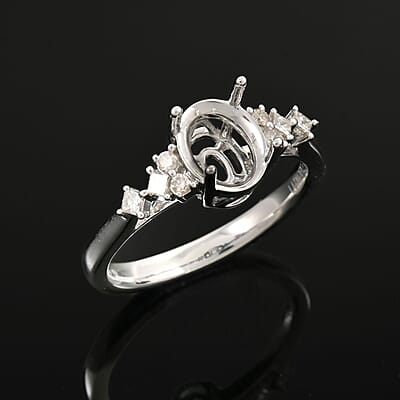 Luxoro 14K White Gold Diamond Mounting Ring (Size 10.0) (Oval 8x6mm) 0.17 ctw