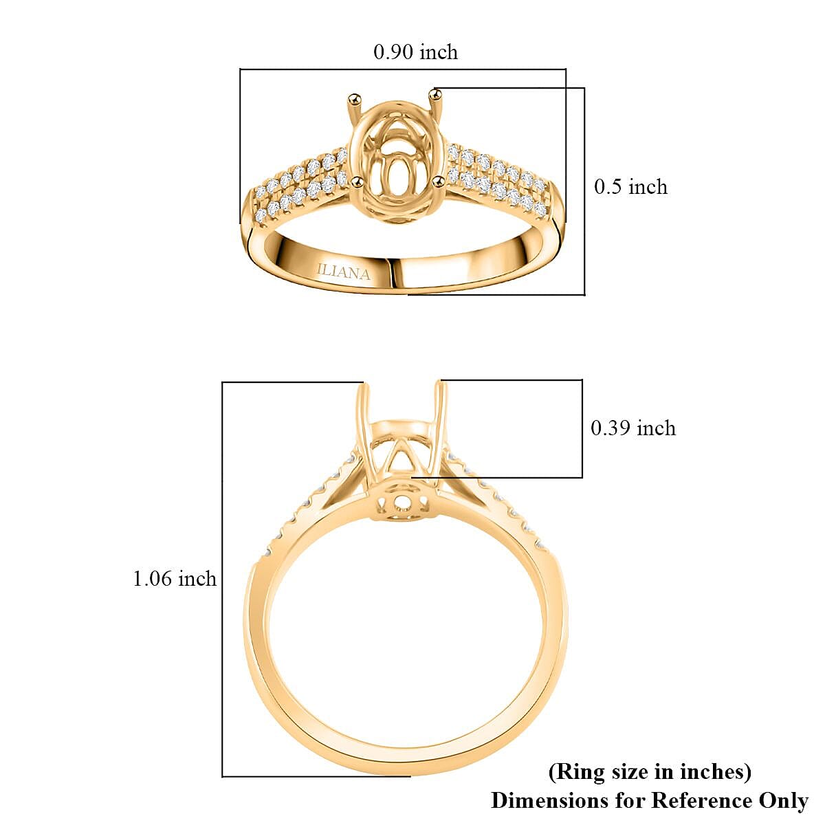 Iliana 18K Yellow Gold Diamond G-H, SI Mounting Ring (Size 6.0) 4.21 Grams (Oval 8x6mm) 0.22 ctw image number 4