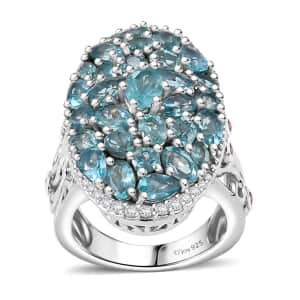 Doorbuster Betroka Blue Apatite and Multi Gemstone 6.40 ctw Eternal Bloom Ring in Rhodium Over Sterling Silver (Size 7.0)