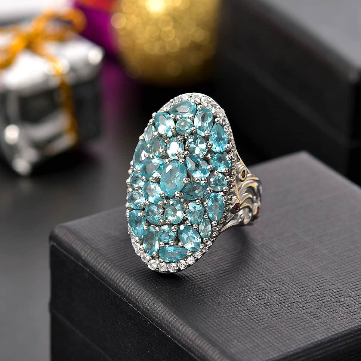 Doorbuster Betroka Blue Apatite and Multi Gemstone 6.40 ctw Eternal Bloom Ring in Rhodium Over Sterling Silver (Size 7.0) image number 1