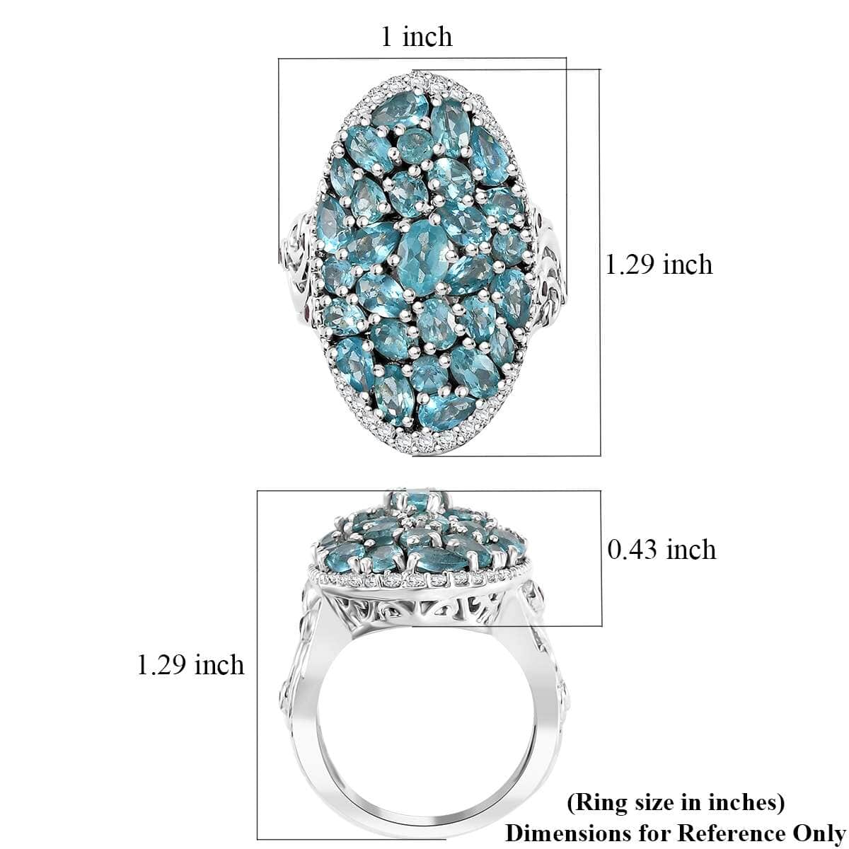 Doorbuster Betroka Blue Apatite and Multi Gemstone 6.40 ctw Eternal Bloom Ring in Rhodium Over Sterling Silver (Size 7.0) image number 5