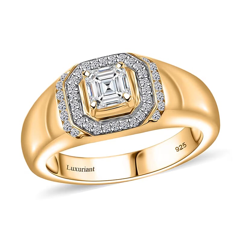 Luxuriant Lab Grown Diamond VS 1.00 ctw Men's Ring in 18K Vermeil Yellow Gold Over Sterling Silver (Size 11.0)