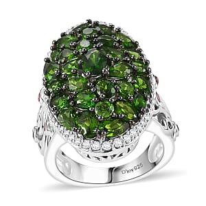 D'Joy Chrome Diopside and Multi Gemstone 6.75 ctw Eternal Bloom Ring in Rhodium Over Sterling Silver (Size 6.0)