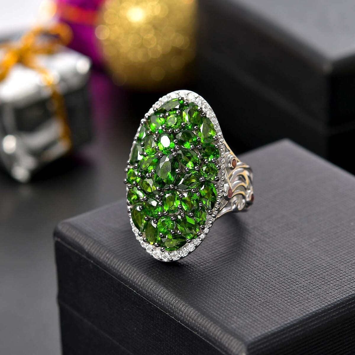 Chrome Diopside and Multi Gemstone 6.75 ctw Eternal Bloom Ring in Rhodium Over Sterling Silver (Size 7.0) image number 1