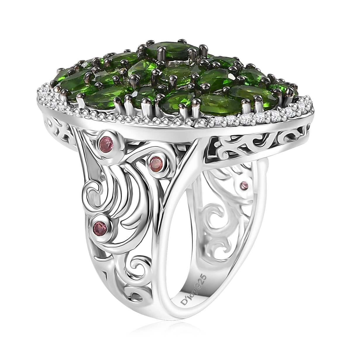 Chrome Diopside and Multi Gemstone 6.75 ctw Eternal Bloom Ring in Rhodium Over Sterling Silver (Size 7.0) image number 3