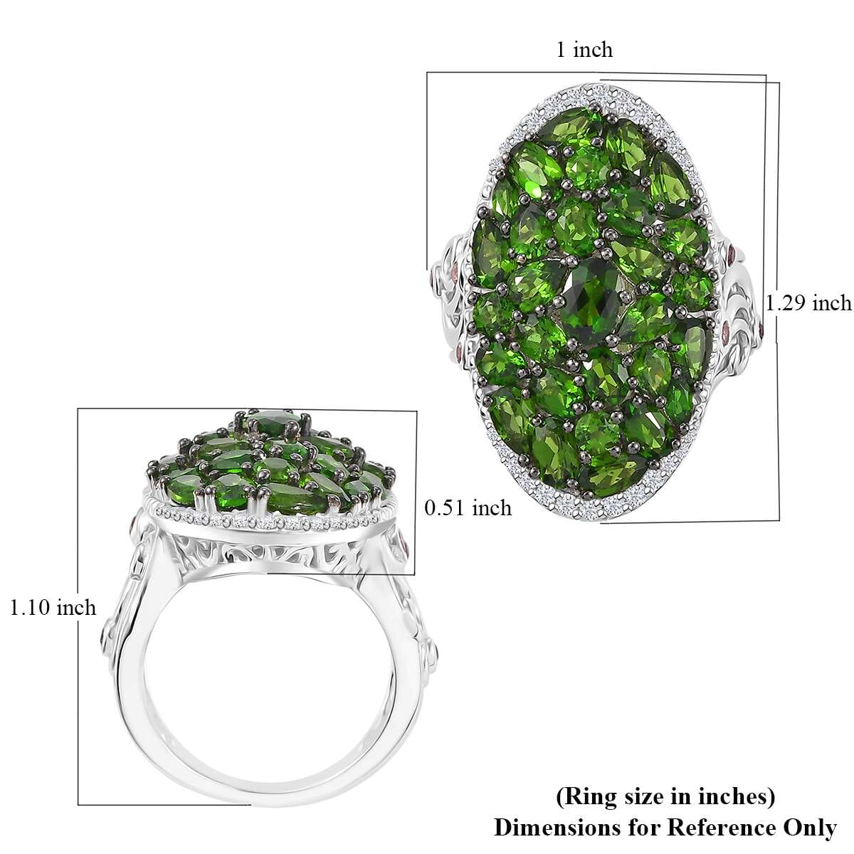 Chrome Diopside and Multi Gemstone 6.75 ctw Eternal Bloom Ring in Rhodium Over Sterling Silver (Size 7.0) image number 5