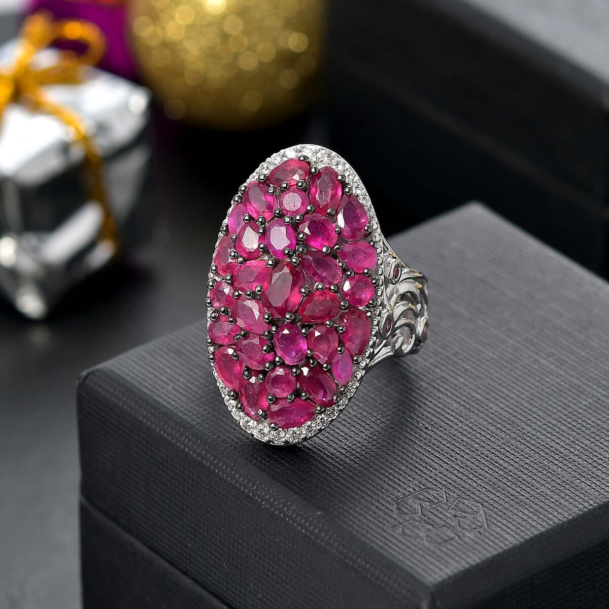 Niassa Ruby (FF) and Multi Gemstone 8.00 ctw Eternal Bloom Ring in Rhodium Over Sterling Silver (Size 7.0) image number 1