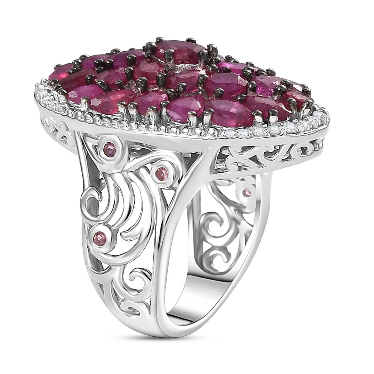 Niassa Ruby (FF) and Multi Gemstone 8.00 ctw Eternal Bloom Ring in Rhodium Over Sterling Silver (Size 7.0) image number 3