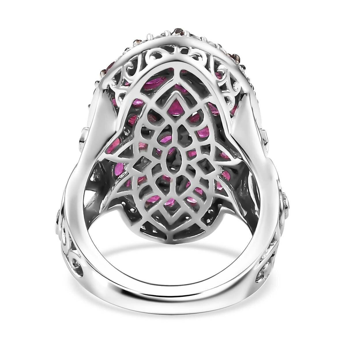 Niassa Ruby (FF) and Multi Gemstone 8.00 ctw Eternal Bloom Ring in Rhodium Over Sterling Silver (Size 7.0) image number 4