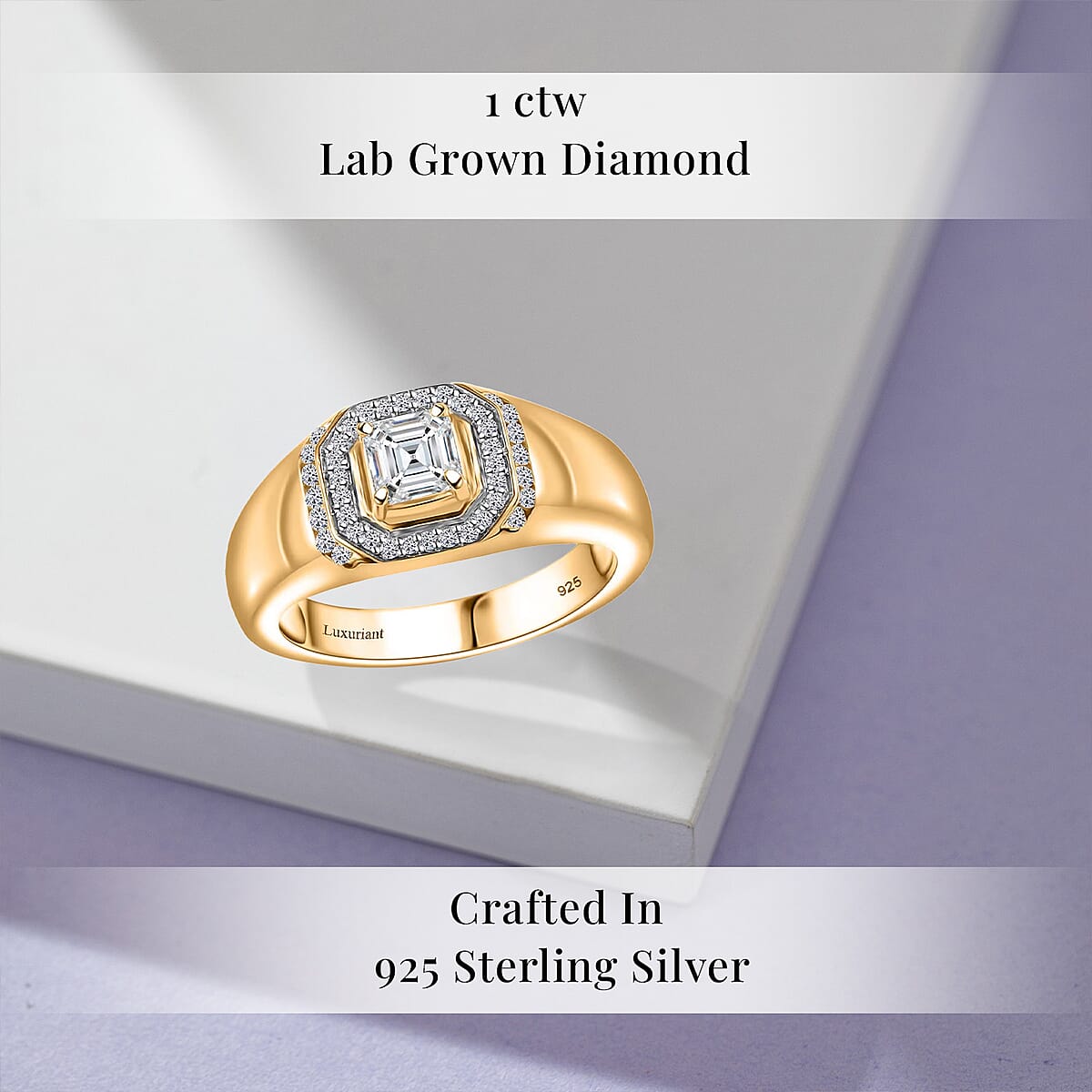 Luxuriant Lab Grown Diamond VS 1.00 ctw Men's Ring in 18K Vermeil Yellow Gold Over Sterling Silver (Size 10.0) (Del. in 10-12 Days) image number 2