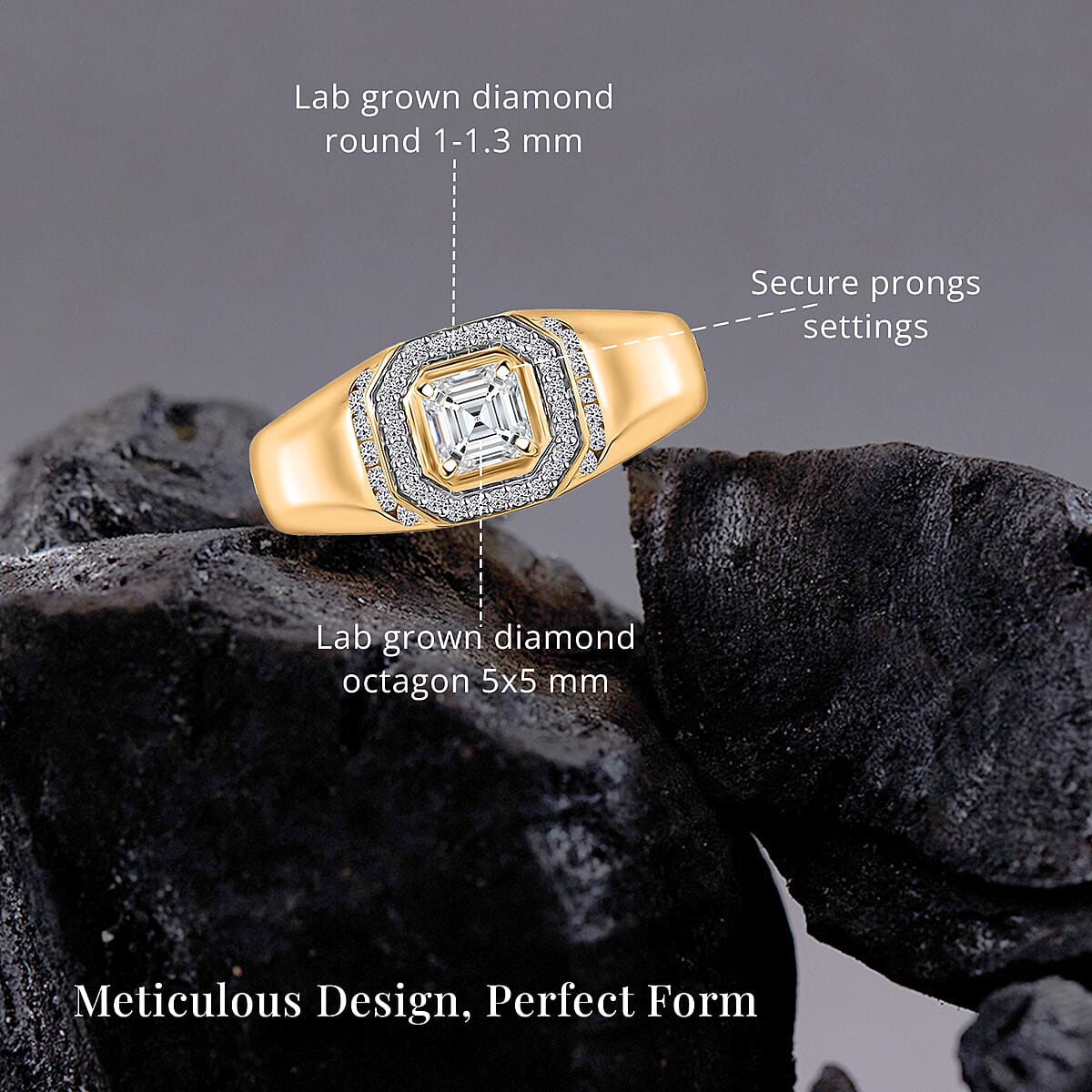 Luxuriant Lab Grown Diamond VS 1.00 ctw Men's Ring in 18K Vermeil Yellow Gold Over Sterling Silver (Size 10.0) (Del. in 10-12 Days) image number 5
