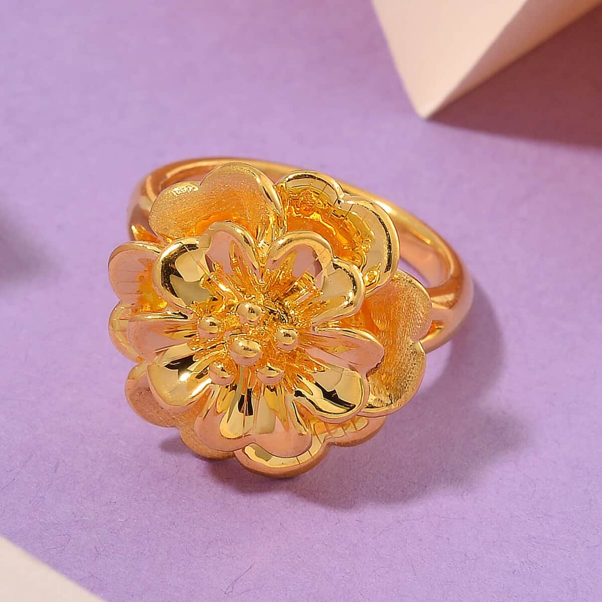 Doorbuster Electroform California Poppy Flower Ring in 24K Yellow Gold (Size 10.0) 2.25 Grams image number 1