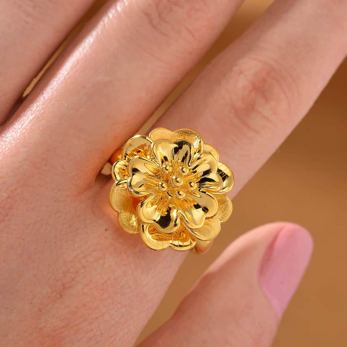 Doorbuster Electroform California Poppy Flower Ring in 24K Yellow Gold (Size 10.0) 2.25 Grams image number 2