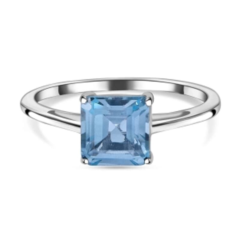 Sky Blue Topaz Asscher Cut 2.08 ctw Ring in Rhodium Over Sterling Silver (Size 8)