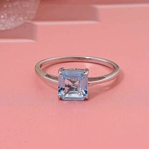 Sky Blue Topaz Asscher Cut 2.08 ctw Ring in Rhodium Over Sterling Silver (Size 8)
