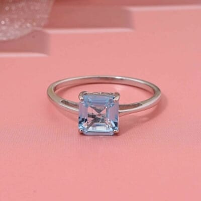 Sky Blue Topaz Asscher Cut 2.08 ctw Ring in Rhodium Over Sterling Silver (Size 8)