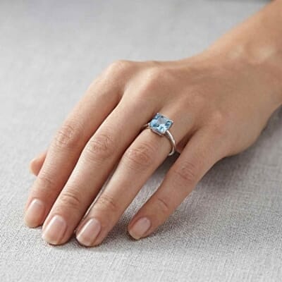 Sky Blue Topaz Asscher Cut 2.08 ctw Ring in Rhodium Over Sterling Silver (Size 8)