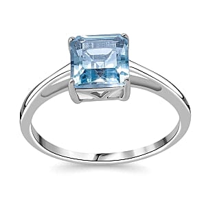 Sky Blue Topaz Asscher Cut 2.08 ctw Ring in Rhodium Over Sterling Silver (Size 8)