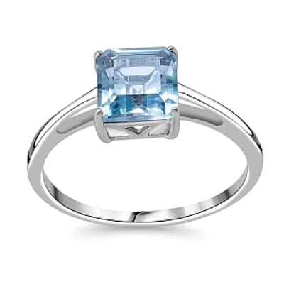 Sky Blue Topaz Asscher Cut 2.08 ctw Ring in Rhodium Over Sterling Silver (Size 8)
