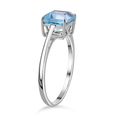 Sky Blue Topaz Asscher Cut 2.08 ctw Ring in Rhodium Over Sterling Silver (Size 8)