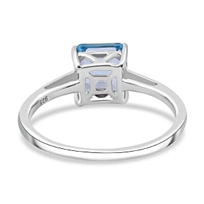 Sky Blue Topaz Asscher Cut 2.08 ctw Ring in Rhodium Over Sterling Silver (Size 8)