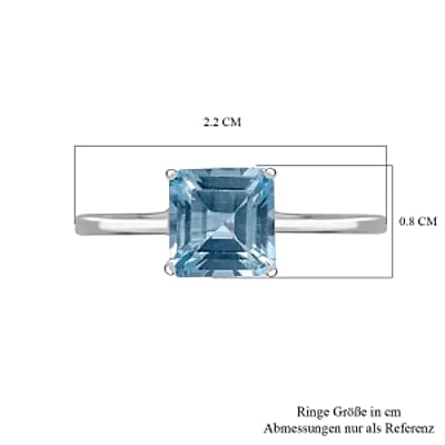 Sky Blue Topaz Asscher Cut 2.08 ctw Ring in Rhodium Over Sterling Silver (Size 8)