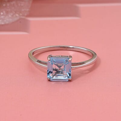 Sky blue Topaz 2.10 ctw Ring in Rhodium Over Sterling Silver (Size 10.0)