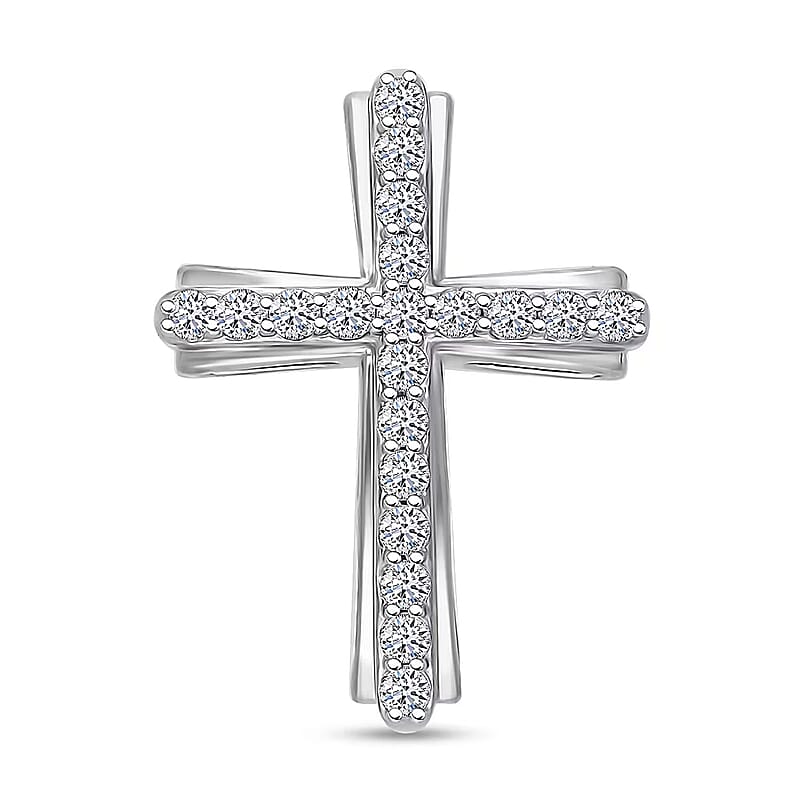Luxuriant Lab Grown Diamond (G-H, SI) Cross Pendant Necklace (20 Inches) in Platinum Over Sterling Silver 0.50 ctw (Del. in 12-15 Days)