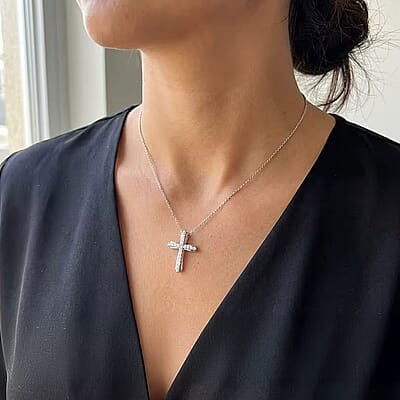 Luxuriant Lab Grown Diamond (G-H, SI) Cross Pendant Necklace (20 Inches) in Platinum Over Sterling Silver 0.50 ctw (Del. in 12-15 Days)
