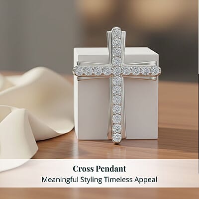 Luxuriant Lab Grown Diamond (G-H, SI) Cross Pendant Necklace (20 Inches) in Platinum Over Sterling Silver 0.50 ctw (Del. in 12-15 Days)
