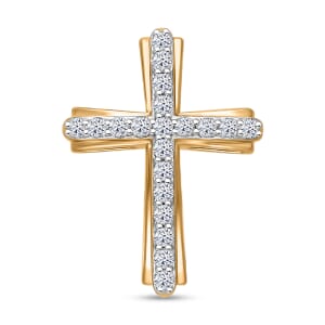 Luxuriant Lab Grown Diamond G-H SI 0.50 ctw Cross Pendant without Chain in Vermeil Yellow Gold Over Sterling Silver