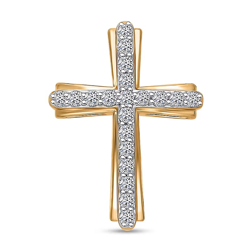 Luxuriant Lab Grown Diamond G-H SI 0.50 ctw Cross Pendant without Chain in Vermeil Yellow Gold Over Sterling Silver (Del. in 12-15 Days)